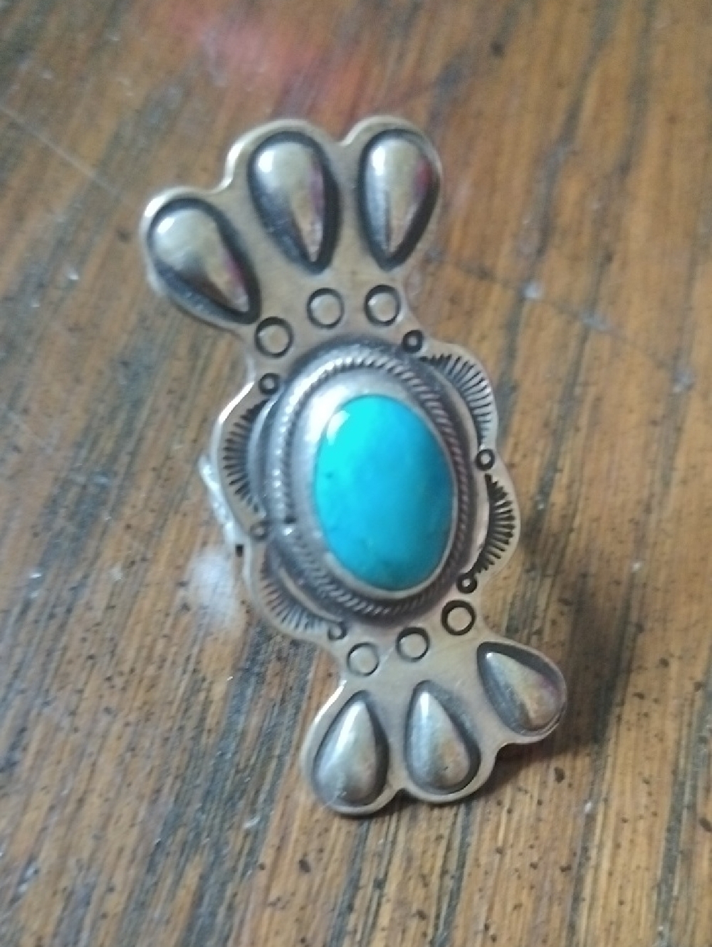 Native American Vintage Turquoise Sterling-Style Statement Ring  Size 6